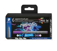 Staedtler Rotulador pincel Brush Pen Pigment Arts Blues & Violets, tinta pigmentada premium, 6 uds