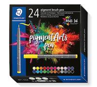 STAEDTLER Brush Pen Pigment Arts, colores surtidos, Punta de pincel para ancho de línea variable, resistente al agua, secado rápido, 24 rotuladores en colores surtidos en estuche de cartón, 371 C24