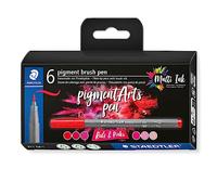 STAEDTLER Brush Pen Pigment Arts, "Reds & Pinks", tinta pigmentada premium, punta de pincel para ancho de línea variable, resistente al agua, 6 rotuladores en estuche de cartón, 371 C6-1