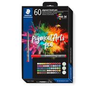 STAEDTLER Brush pen pigment Arts, tinta de dibujo premium, punta de pincel para ancho de línea variable, impermeable, secado rápido, 60 rotuladores en colores surtidos en estuche de cartón, 371 C60