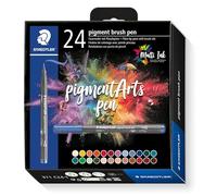 Staedtler Brush pen pigment Arts, tinta de dibujo premium, punta de pincel para ancho de línea variable, impermeable, secado rápido, 24 rotuladores en colores surtidos en estuche de cartón, 371 C24-1