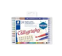 STAEDTLER 3005 TB24 Double-Ended Fibre-Tip Calligraphy Pens - Assorted Colours (