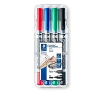 Staedtler Duo, Paquete de 4 Rotuladores Permanentes de Trazo Medio (1.5 mm), Color Negro, Azul, Verde y Rojo