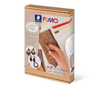 STAEDTLER FIMO 8025 HTC Set diseño madera - 4 x 25 g, maletín manualidades | Se endurece al horno, con pincel, 2 herramientas e instrucciones - para principiantes - N.º de art. 8025 HTC1