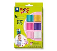 STAEDTLER FIMO kids 8032 - Kit de manualidades, arcilla polimérica para niños, se endurece al horno - 6 bloques de 42 g, colores fantasía, moldes para plastilina extra suave - 8032 02