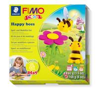 STAEDTLER FIMO kids 8034 Set Happy Bees - 4 x 42 g | Induribile al forno, nei colori giallo, verde chiaro, rosa e marrone, con bastoncino per modellare - Bambini