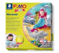 STAEDTLER FIMO kids 8034 Set Sirena - 4 x 42 g con attrezzo | Pasta da forno con tonalità glitter, bastoncino & foglio creativo - modellazione sirena divertente - Art.-Nr. 8034 12 LY