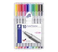 STAEDTLER 334 SB10. Rotuladores de colores brillantes de punta fina multicolor Triplus Fineliner. Punta revestida de metal, ergonómico, lavable - Pack de 10 marcadores.