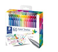 Staedtler Rotuladores Triplus Fineliner 334 C60 – Punta fina 0,3 mm metálica, lavables – Pack de 60