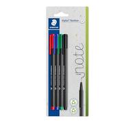 STAEDTLER Fineliner Triplus, forma triangular ergonómica, punta superfina de 0,3 mm, Dry Safe, cuerpo plástico 97% reciclado, 4 rotuladores de colores surtidos en blister, 334-S BK5