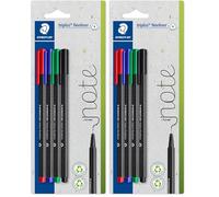 STAEDTLER Fineliner Triplus, forma triangular ergonómica, punta superfina de 0,3 mm, Dry Safe, cuerpo plástico 97% reciclado, 4 rotuladores de colores surtidos en blister, 334-S BK5 (Paquete de 2)