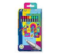 STAEDTLER Fineliner Triplus Happy 334 C10 HA - Rotuladores de punta fina de 0,3 mm, 10 rotuladores en estuche de cartón, colores surtidos