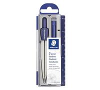 Staedtler Noris Club 550, Set de Dibujo Estuche, Compás Escolar, Adaptador y Tubo de Minas, Azul/Metálico