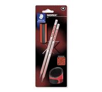 Staedtler Lápices de dibujo NORIX 181 SBK2-2 HB - 2 lápices, sacapuntas y borrador coral, Juego de 4