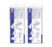 STAEDTLER Juego de dibujo de geometría en estuche de metal, 20 piezas con compás y accesorios, kit escolar con regla, triángulos y plantilla, kit completo de matemáticas para trabajos precisos