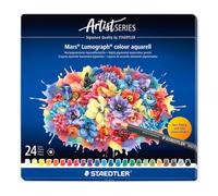 STAEDTLER Lápices acuarelables - 24 lápices artísticos en estuche metálico - Diseño hexagonal, mina de 3,6 mm, colores vivos y resistentes a la luz - ideales para técnicas de acuarela