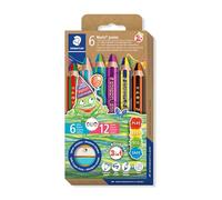 STAEDTLER Lápices de colores Noris junior 140 Duo - Set de 6, 12 colores | Lápices de colores Duo gruesos, extra resistentes a la rotura, ergonómicos - para niños - N.º de art. 1402 C6