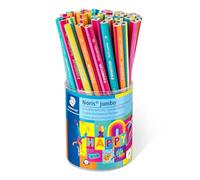 STAEDTLER Lápices triangulares gruesos Noris jumbo Happy en coloridos rayas, alta resistencia a la rotura, dureza 2B, 48 lápices en estuche, 119 KP48HA