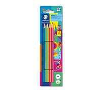STAEDTLER Lápices triangulares Noris Happy en rayas coloridas, alta resistencia a la rotura, dureza HB, cuatro lápices en cartón colgante, 118 BK4 HA