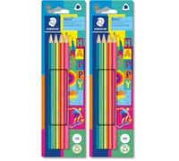STAEDTLER Lápices triangulares Noris Happy en rayas coloridas, alta resistencia a la rotura, dureza HB, cuatro lápices en cartón colgante, 118 BK4 HA (Paquete de 2)