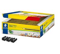 STAEDTLER Lápiz Noris 120 HB - juego escolar de 144 unidades, 3 sacapuntas | De madera reciclada, superficie antideslizante - para colegios - N.º de art. 120 C144P1