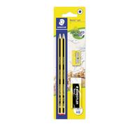 STAEDTLER Lápiz Noris 120 HB - Set de 2 unidades con goma y sacapuntas | Lápiz hexagonal de madera reciclada - incluye accesorios - N.º de art. 120 SBK-1