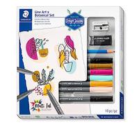 STAEDTLER Line Art ¬ Botanical Design Journey - Set de 7 rotuladores Pigment Art en colores surtidos, 1 lápiz, 1 goma de borrar y 1 afilalápices, 61 371-2