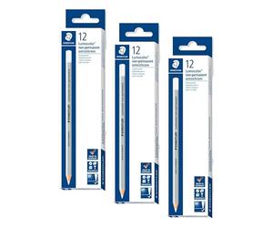 STAEDTLER Lumocolor 108-0. Lápices de madera de color blanco. Caja con 12 unidades. (Paquete de 3)