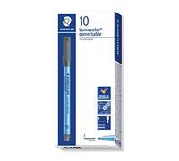 STAEDTLER Lumocolor 305 Rotuladores correctable - negro, pack 10, 0,6 mm | Tinta universal soluble al agua, punta fina - borrable de film & superficies lisas - Art.-Nr. 305 F-9