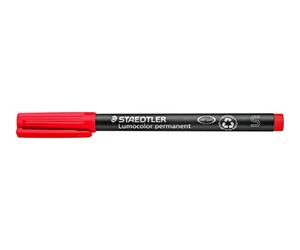 Staedtler Lumocolor 313-2. Rotulador de tinta permanente de color rojo y punta fina. Caja con 10 unidades.