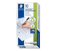 STAEDTLER Lumocolor 316 Rotuladores no permanentes - negro, pack 10, 0,6 mm | Tinta universal soluble al agua, punta fina - borrable en húmedo de acetatos & pizarra - Art.-Nr. 316-9