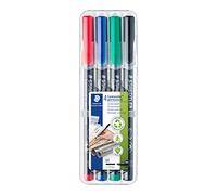 STAEDTLER Lumocolor 317 Rotuladores permanentes - 4 colores, 1,0 mm | Tinta impermeable y resistente al borrado para todas las superficies, tecnología DRY SAFE - Art.-Nr. 317 WP4