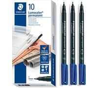 STAEDTLER Lumocolor 318-9 - Rotulador permanente, punta F, ancho de línea aprox. 0,6 mm, alta calidad, resistente a borrados, secado rápido en segundos, 10 unidades, negro + 3 unidades azules Pack