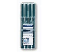 STAEDTLER Lumocolor 318-9WP4HZST, Rotuladores de Punta Fina de Color Negro, Caja con 4 Marcadores de Punta Fina