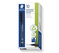 STAEDTLER Lumocolor 319 Permanent Special - negro, pack 10, 0,6 mm | Tinta indeleble resistente al borrado, punta fina - se adhiere a superficies especiales - Art.-Nr. 319 F-9