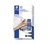 Staedtler Lumocolor duo permanent 348 B-9 - Rotulador permanente de doble punta: punta F de 0,6 mm y punta M biselada de 1,5-4 mm color negro. Caja de cartón con 10 rotuladores