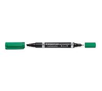 STAEDTLER Lumocolor 348 Permanent Duo - Verde, 10 unidades | 2 puntas redondas de 0,6 y 1,5 mm, resistente al agua - rotulador permanente para láminas - n.º de art. 348-5