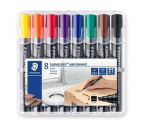 Staedtler Lumocolor 350 WP8. Rotuladores permanentes con punta biselada. Estuche con 8 marcadores de colores variados.