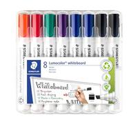Staedtler Lumocolor 351 B - Rotulador para pizarra, punta biselada, ancho de línea aprox. 2 o 5 mm, juego con 8 rotuladores, alta calidad, fabricado en Alemania