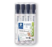STAEDTLER Lumocolor 351 Rotuladores pizarra blanca - negro, pack 4, 2,0 mm | Tinta borrable en seco, secado rápido, punta redonda - se borra sin residuos, DRY SAFE - Art.-Nr. 351WP4-9X