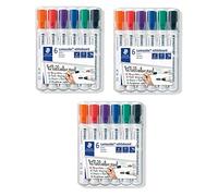 Staedtler Lumocolor 351 WP6 - Rotulador para pizarra blanca, punta redonda de aproximadamente 2 mm, 6 colores (3 estuches)