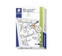 STAEDTLER Lumocolor 356 Rotuladores flipchart - negro, pack 10, 2,0 mm | Tinta al agua de secado rápido que no traspasa el papel, punta redonda - DRY SAFE - Art.-Nr. 356-9