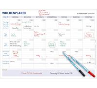 STAEDTLER Lumocolor 641 A1-1 - Agenda semanal reutilizable de borrado en seco, tamaño A1, con 2 bolígrafos Lumocolor correctables M, rojo y negro y 2 clips para bolígrafo
