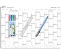 STAEDTLER Lumocolor 641 YP-1DE - Planificador anual de pared 2026, juego de 4 colores + regla, borrable en seco, planificador de vacaciones y vacaciones, tamaño DIN A1, 25 y enero 27, edición especial