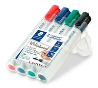 Staedtler 351 WP4 - Rotuladores para pizarra blanca Lumocolor, inodoro, secado rápido y recargable, paquete de 4 colores