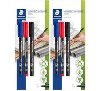 STAEDTLER Lumocolor Permanent 317 BK3D - Blister con 3 Rotuladores permanentes punta M de 1 mm aprox. colores negro, azul y rojo (Paquete de 2)