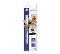 Staedtler Marcador de tiza Lumocolor, blanco, opaco en superficies lisas, borrado en húmedo, punta redonda, ancho de línea aprox. 2,4 mm, a base de agua, marcador de tiza en blíster, 344-0 BK