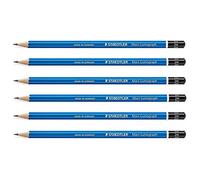 STAEDTLER Mars Lumograph 100: 6 lápices de grafito, mina de 2 mm, 2H; lápiz azul