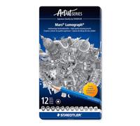 Staedtler Lápices de dibujo Mars Lumograph 100 G12 Pack de 12 distintas durezas Azul