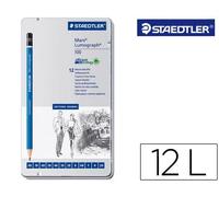 Staedtler Mars Lumograph 100 Surtido 8B-2H, Lápices de Grafito, 12 Unidades en Caja Metálica
